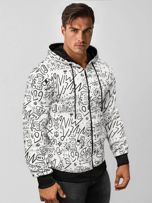 Férfi kapucnis pulóver fehér OZONEE JS/8B1182/1Z