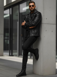 Férfi bőrdzseki fekete OZONEE JS/11Z8067Z