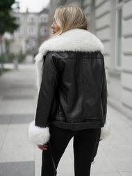 Női bőrdzseki fekete-bézs OZONEE JS/61M8507/392BZ