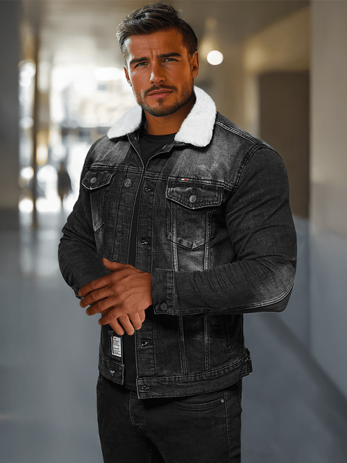 Férfi farmer dzseki SHERPA fekete OZONEE NB/MJ516NZ