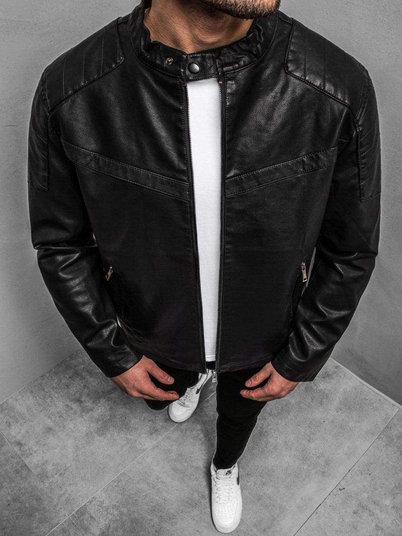 Férfi bőrdzseki fekete OZONEE JB/JP1128Z