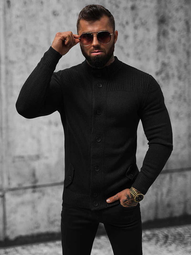 Férfi Pulóver Fekete OZONEE NB/MM6011/4