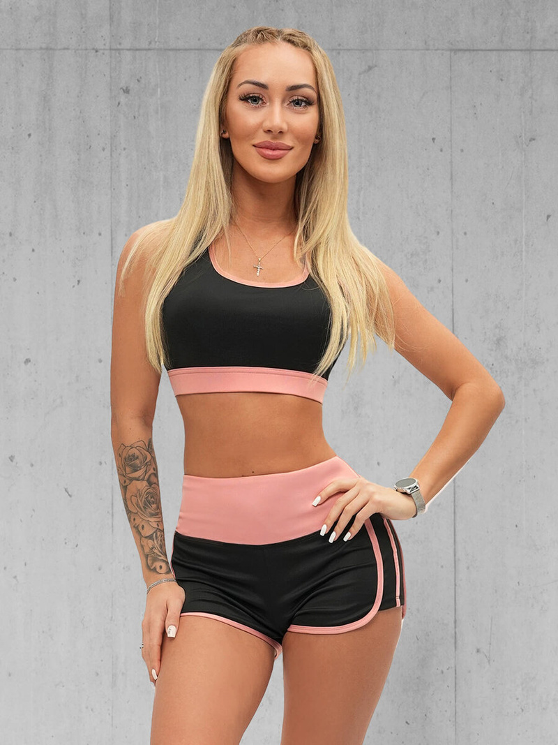 Kétrészes női tréning szett fekete-rózsaszín OZONEE O/XL011/54Z