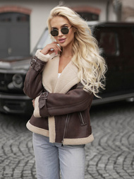 Női bőrdzseki csokoládé OZONEE JS/61M8501/158Z