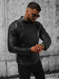 Férfi bőrdzseki fekete OZONEE O/8901