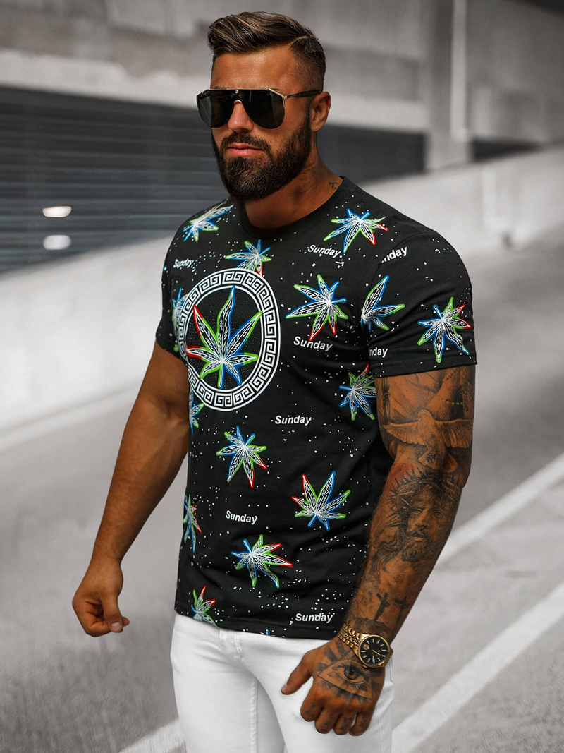 Férfi Póló Fekete OZONEE O/T136/3