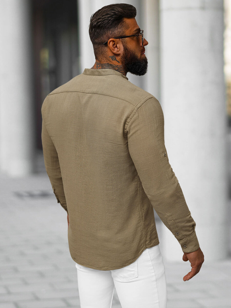 Férfi Ing Sötét-Bézs OZONEE O/V112