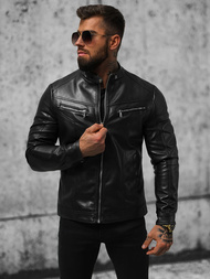 Férfi bőrdzseki fekete OZONEE JS/11Z8016