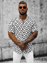 Férfi ing rövid ujjal fehér–fekete OZONEE E/1400/139Z