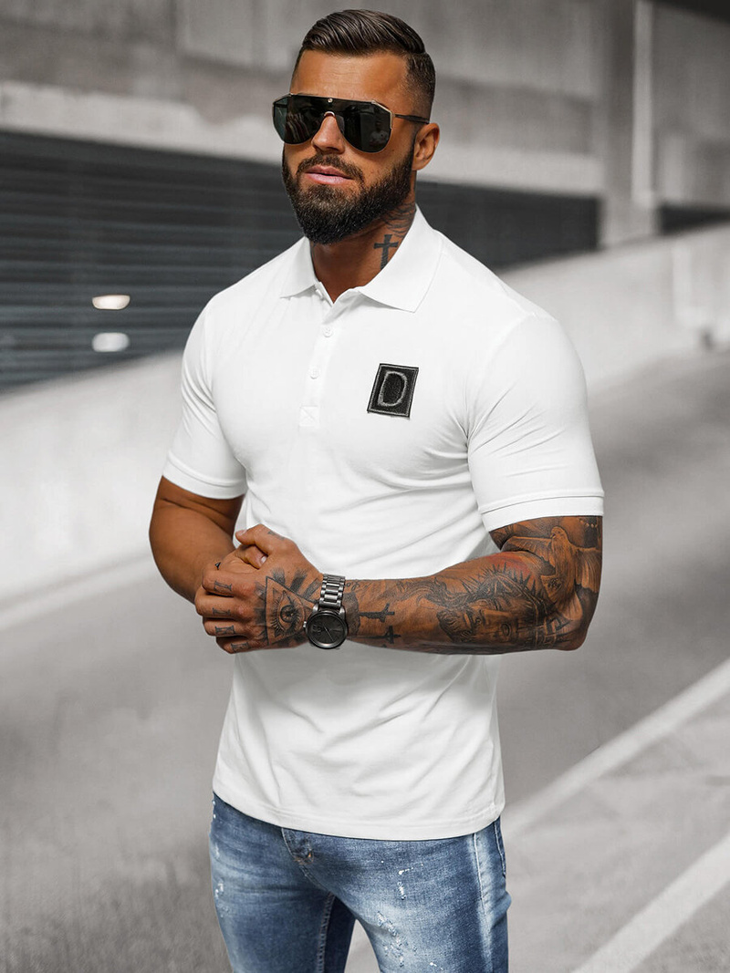 Férfi galléros póló fehér OZONEE NB/MT3105