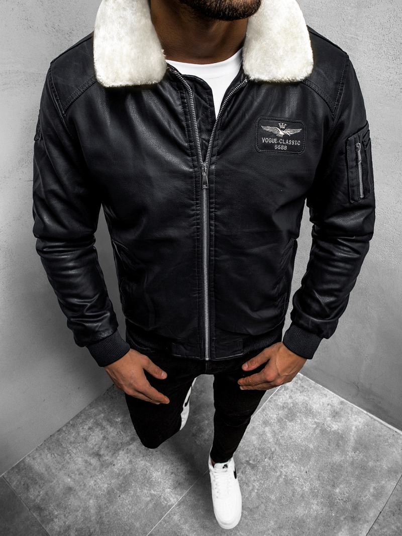 Férfi pilóta bőrkabát fekete O/4811