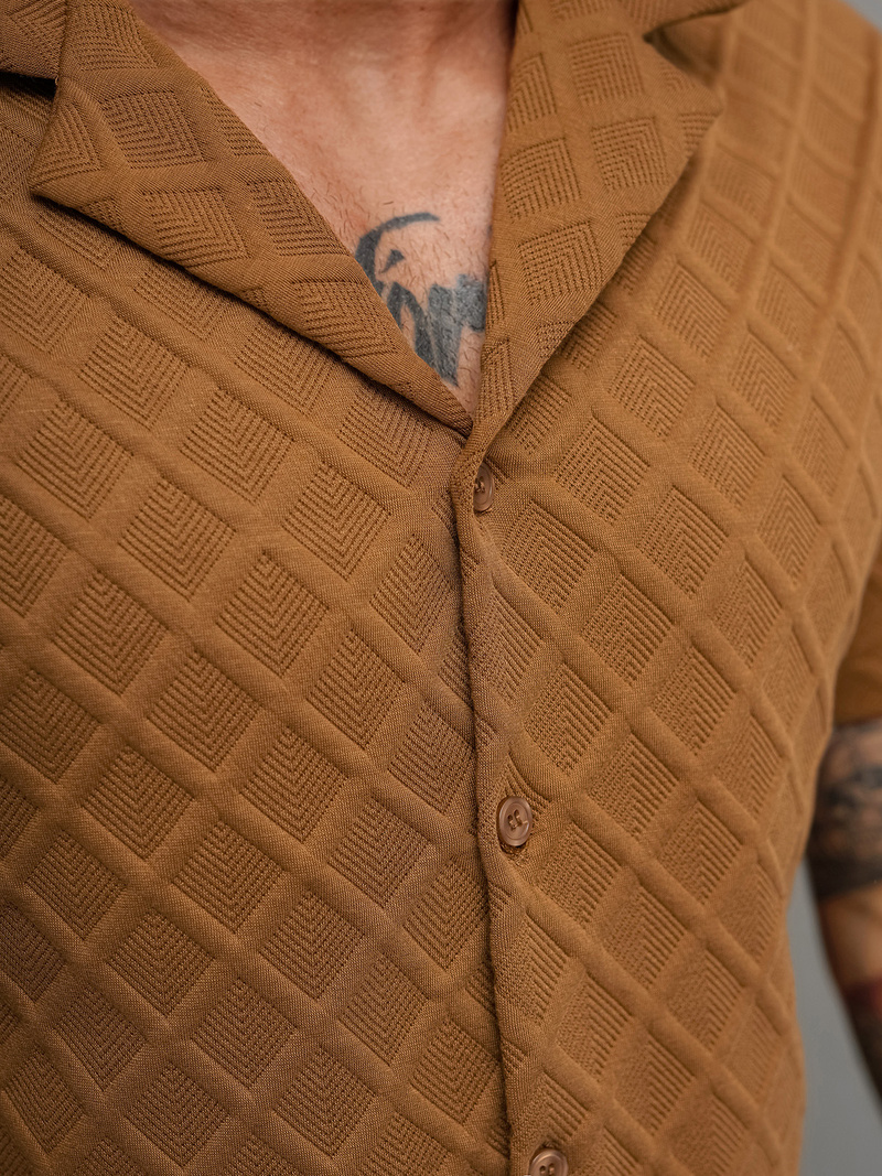 Férfi ing rövid ujjal barna OZONEE O/B2257