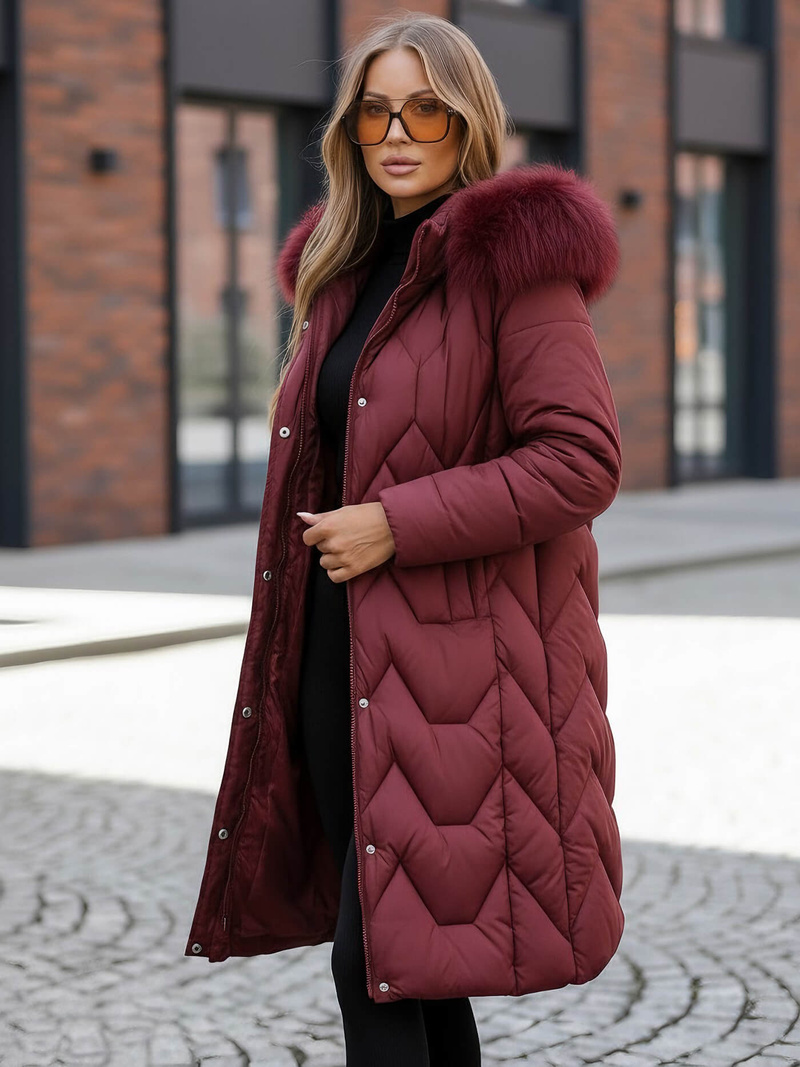 Női téli kabát bordó OZONEE JS/5M3229/1
