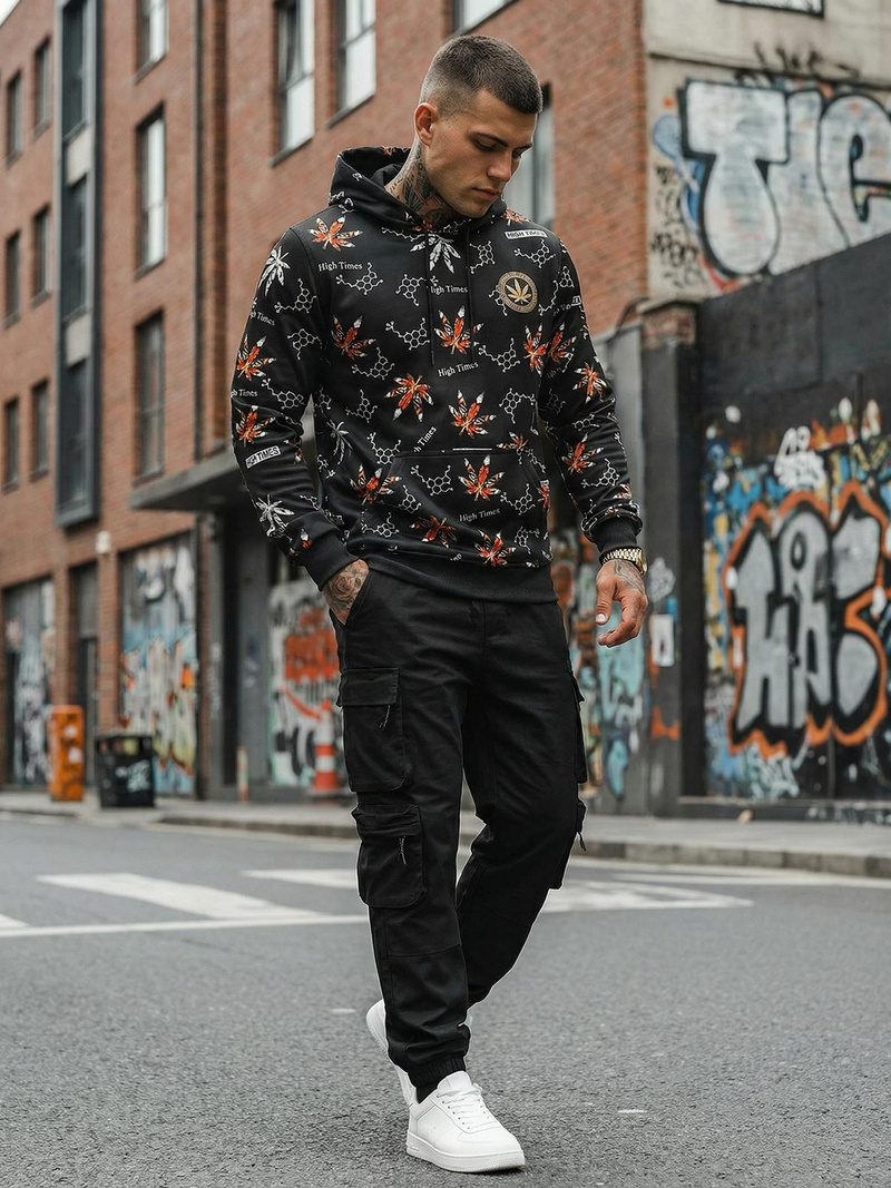 Férfi kapucnis pulóver fekete OZONEE O/B266Z