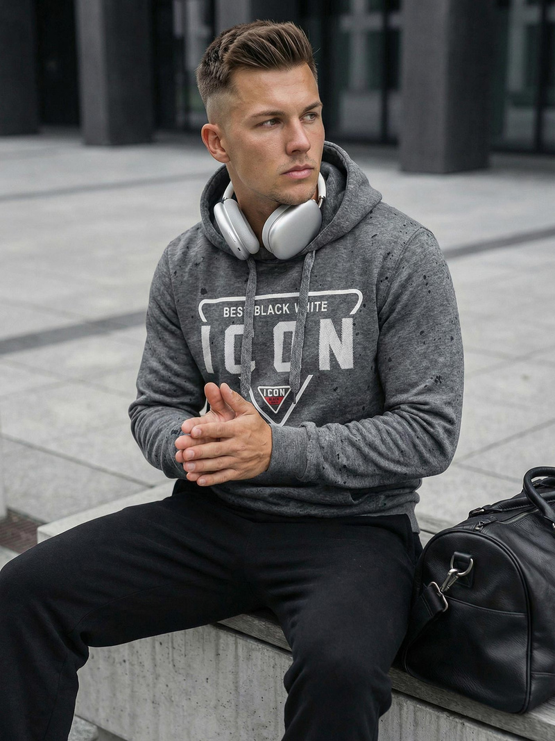 Férfi kapucnis felső grafit OZONEE JS/8B1737/5