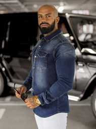 Férfi farmer ing sötét-kék OZONEE O/51410