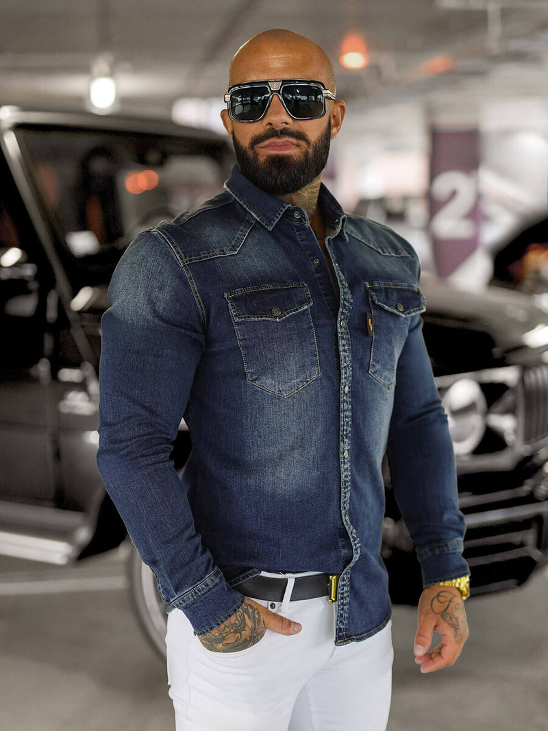 Férfi farmer ing sötét-kék OZONEE O/51410