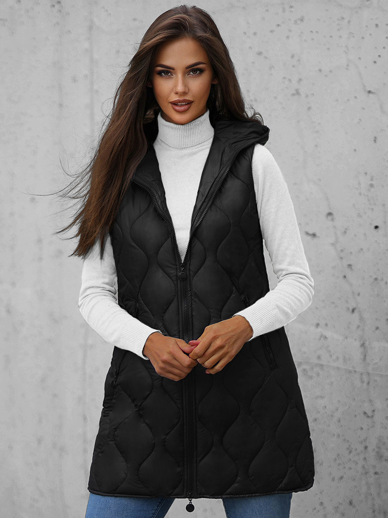 Női hosszú mellény fekete OZONEE O/H928/1Z