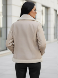 Női Bőrdzseki Bézs OZONEE JS/11Z8177Z