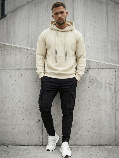 Férfi kapucnis felső ecru OZONEE O/G3065