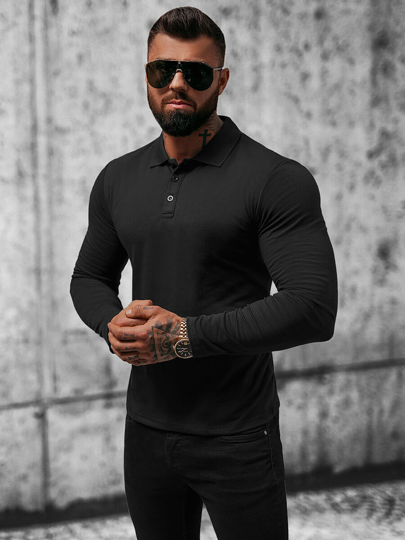 Férfi hosszú ujjú póló fekete OZONEE O/B263