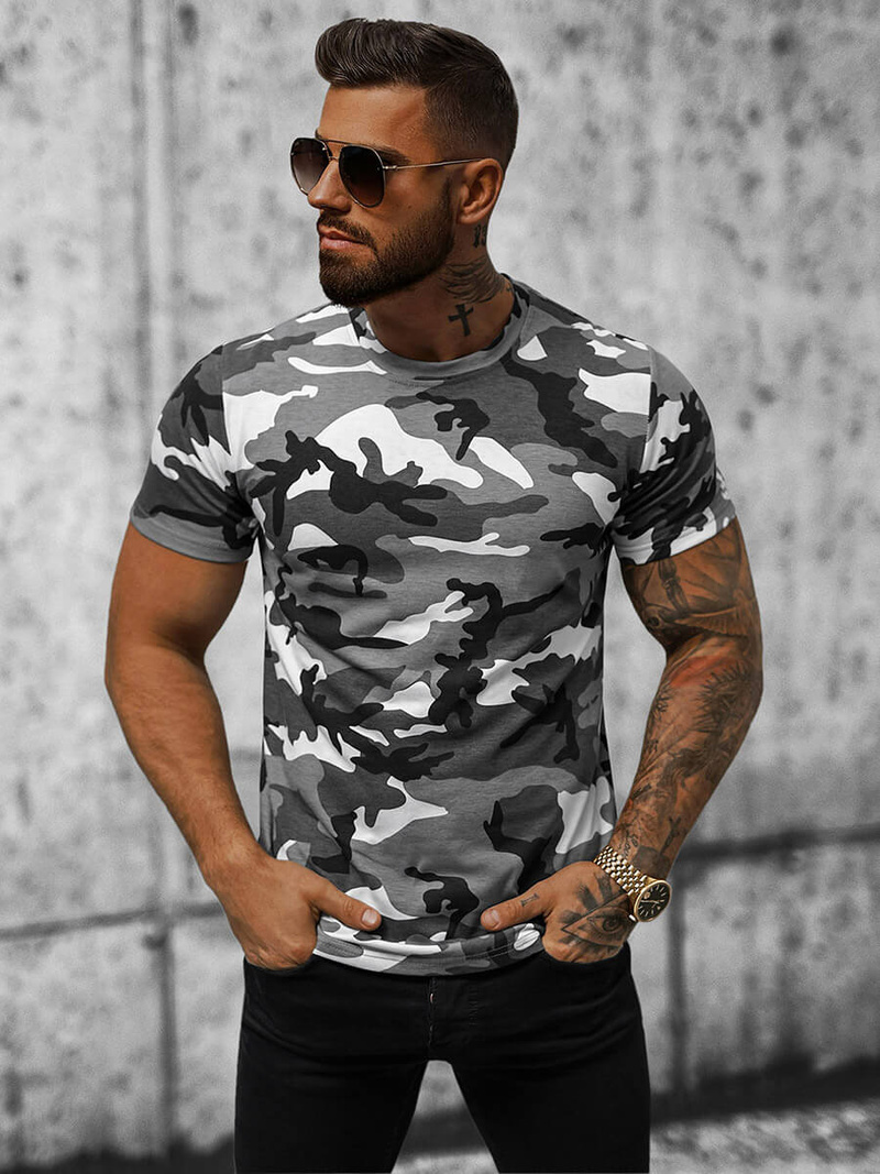 Férfi Póló Szürkés-Terepmintás OZONEE JS/8T233/1A