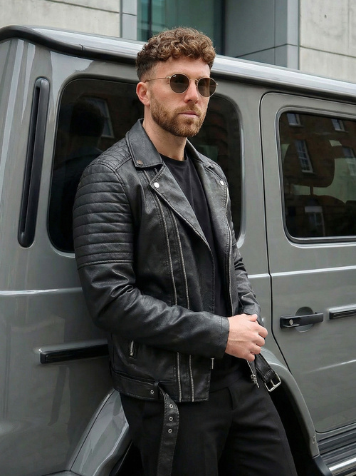 Férfi bőrdzseki fekete OZONEE JS/11Z8069