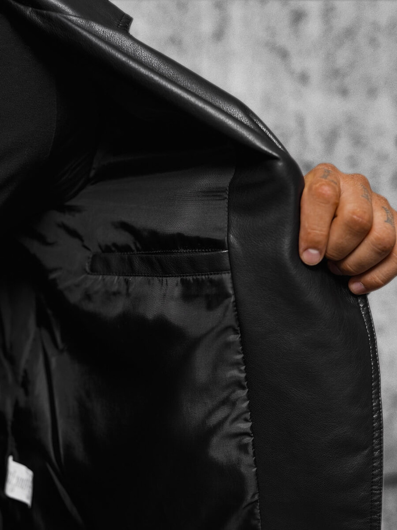 Férfi bőrdzseki fekete OZONEE JS/11Z8056