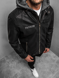 Férfi bőrdzseki fekete OZONEE JB/JP1127Z