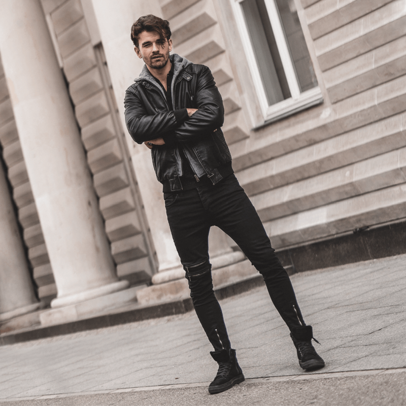 Férfi bőrdzseki fekete OZONEE RF/HK01Z