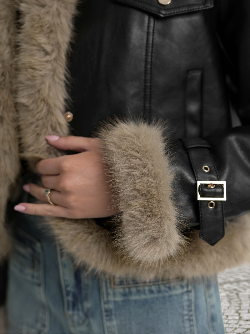 Női bőrdzseki fekete OZONEE JS/61M8517/392