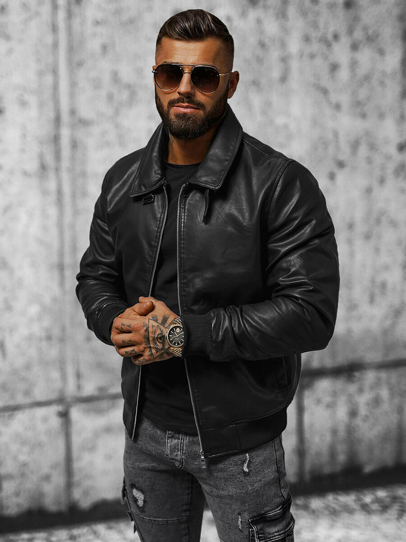 Férfi bőrdzseki fekete OZONEE JB/JP1178Z