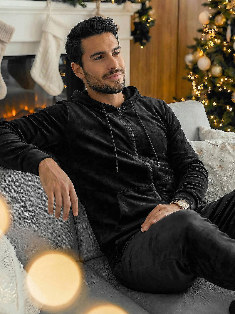 Férfi Melegítő Szett Velúr Fekete OZONEE JS/8C1169/3Z