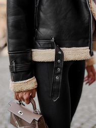 Női bőrdzseki fekete-bézs OZONEE JS/11Z8177