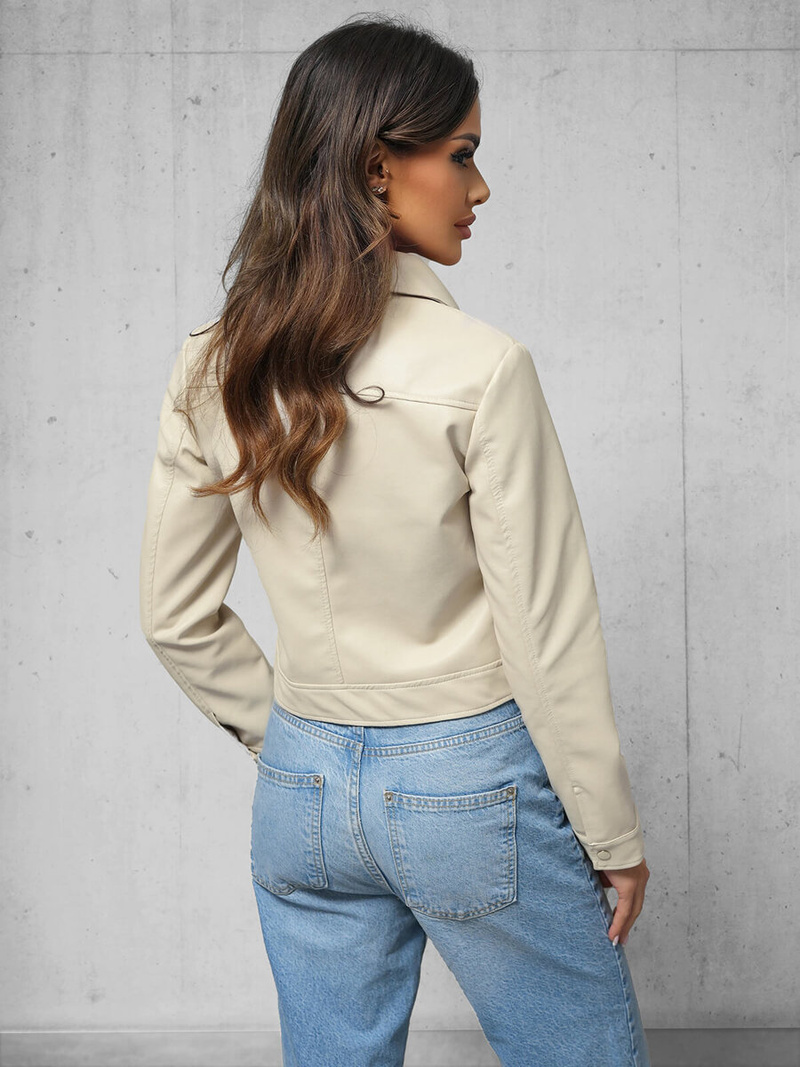 Női Bőrdzseki Bézs OZONEE O/G117