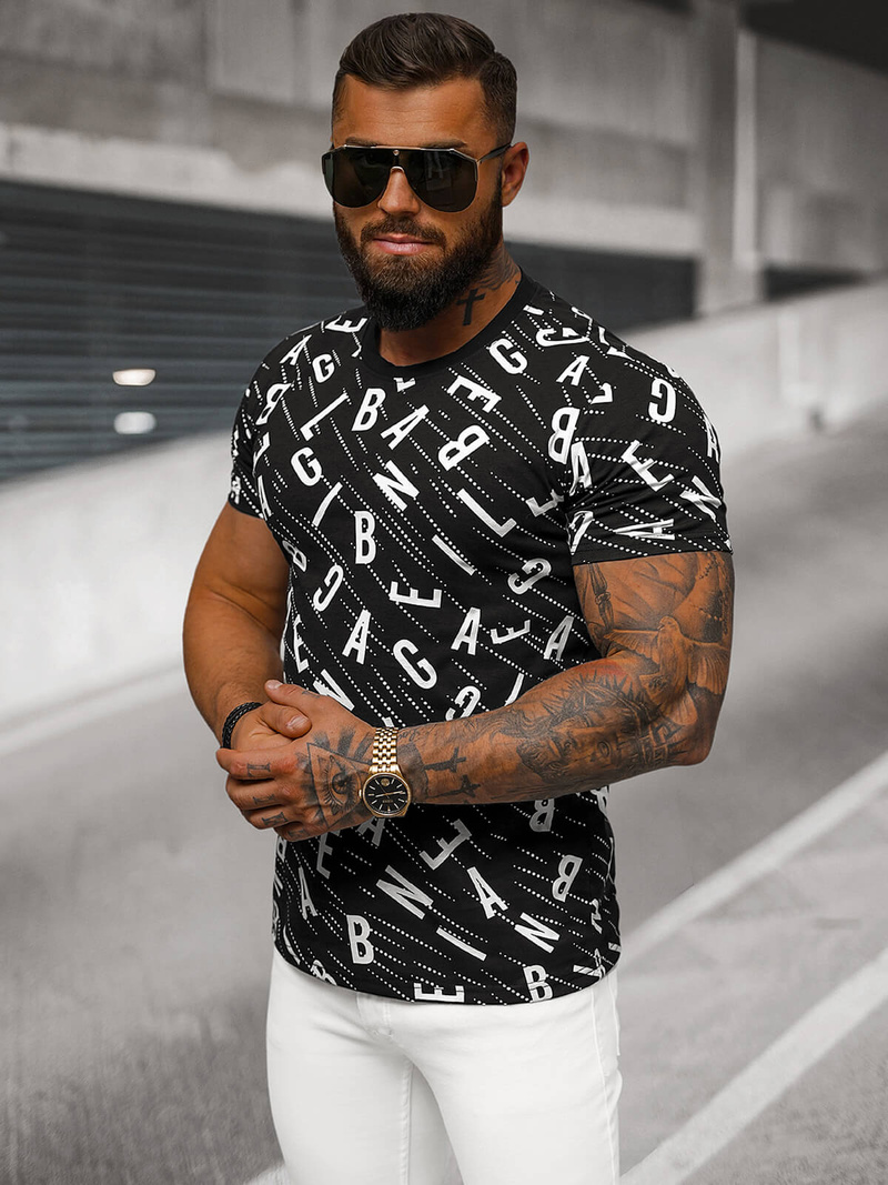 Férfi Póló Fekete OZONEE JS/8T1196/3