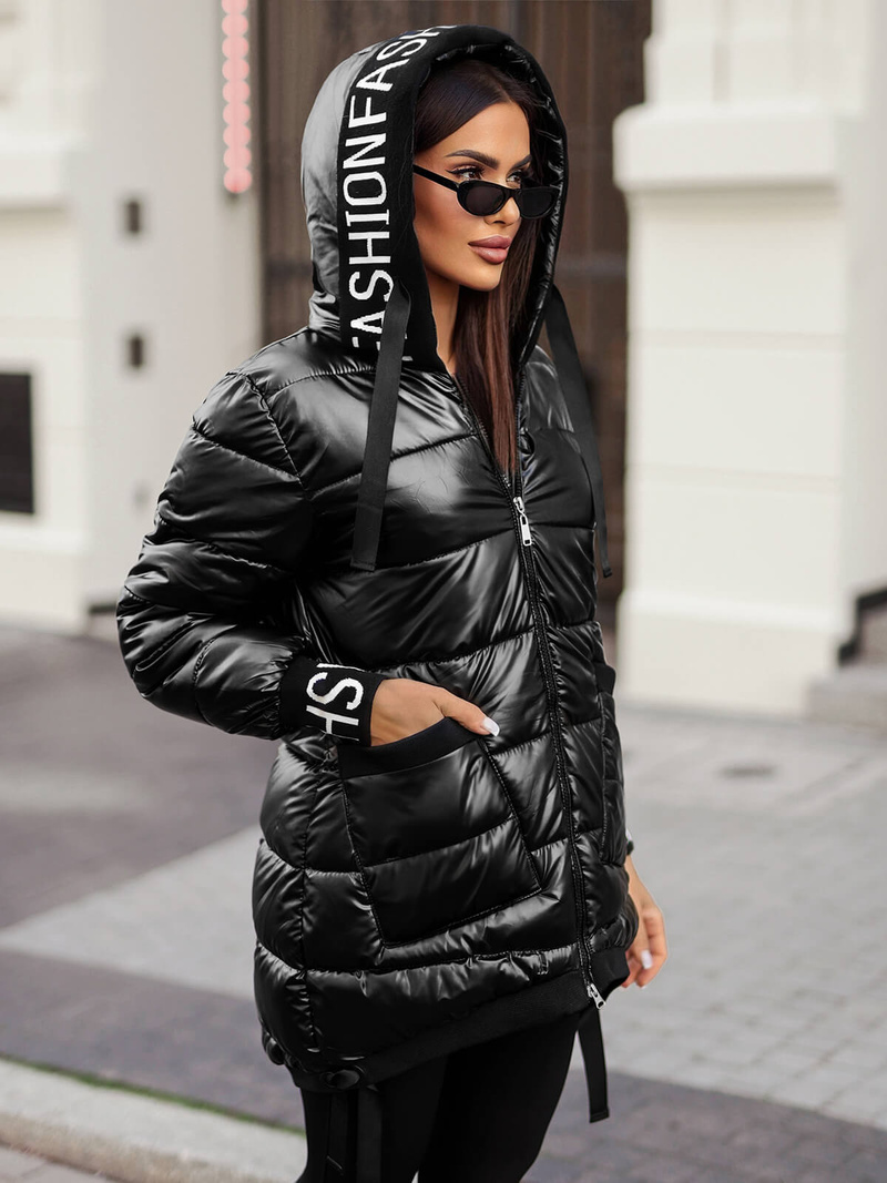 Női téli kabát fekete OZONEE JS/5M3188/392Z