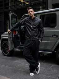 Férfi bőrdzseki fekete OZONEE JS/11Z8021