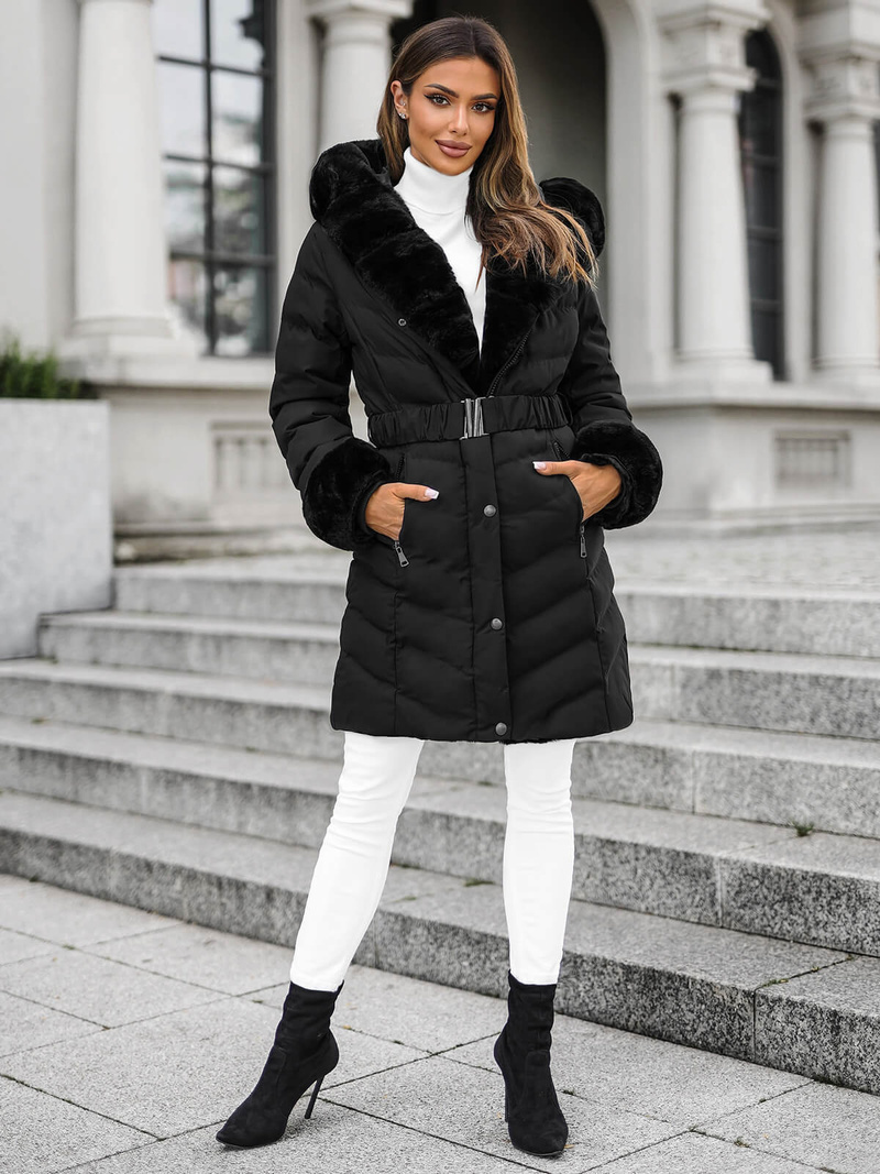 Női téli kabát fekete OZONEE JS/5M3156/392Z