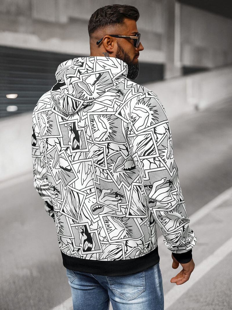 Férfi kapucnis pulóver fehér OZONEE JS/8B1256/1