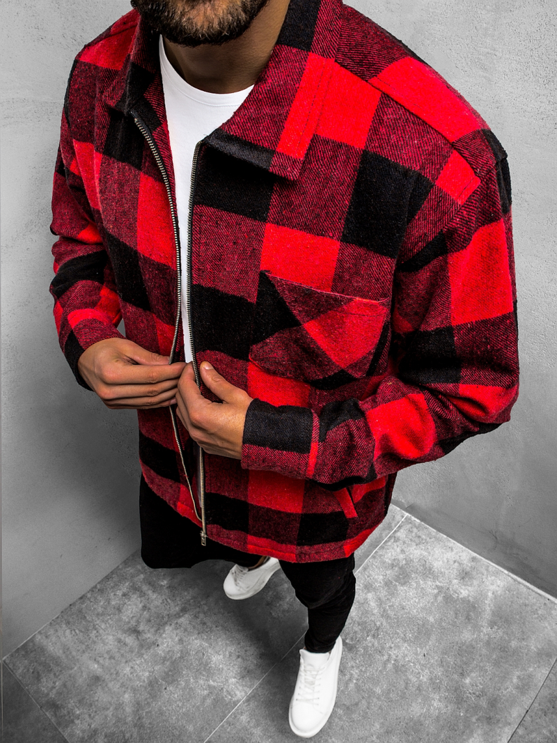 Férfi kockás ing kabát piros OZONEE O/DR2021