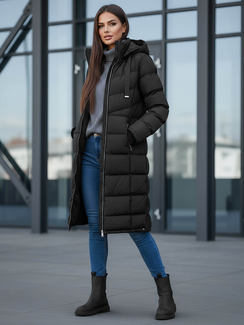 Női téli kabát fekete OZONEE JS/M736/392Z