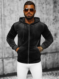 Férfi velúr kapucnis pulóver fekete OZONEE JS/8B1168/3