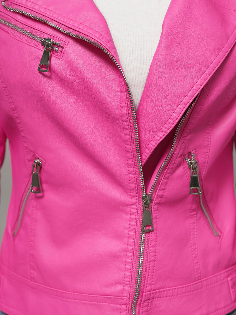 Női Bőrdzseki Rózsaszín OZONEE O/G88