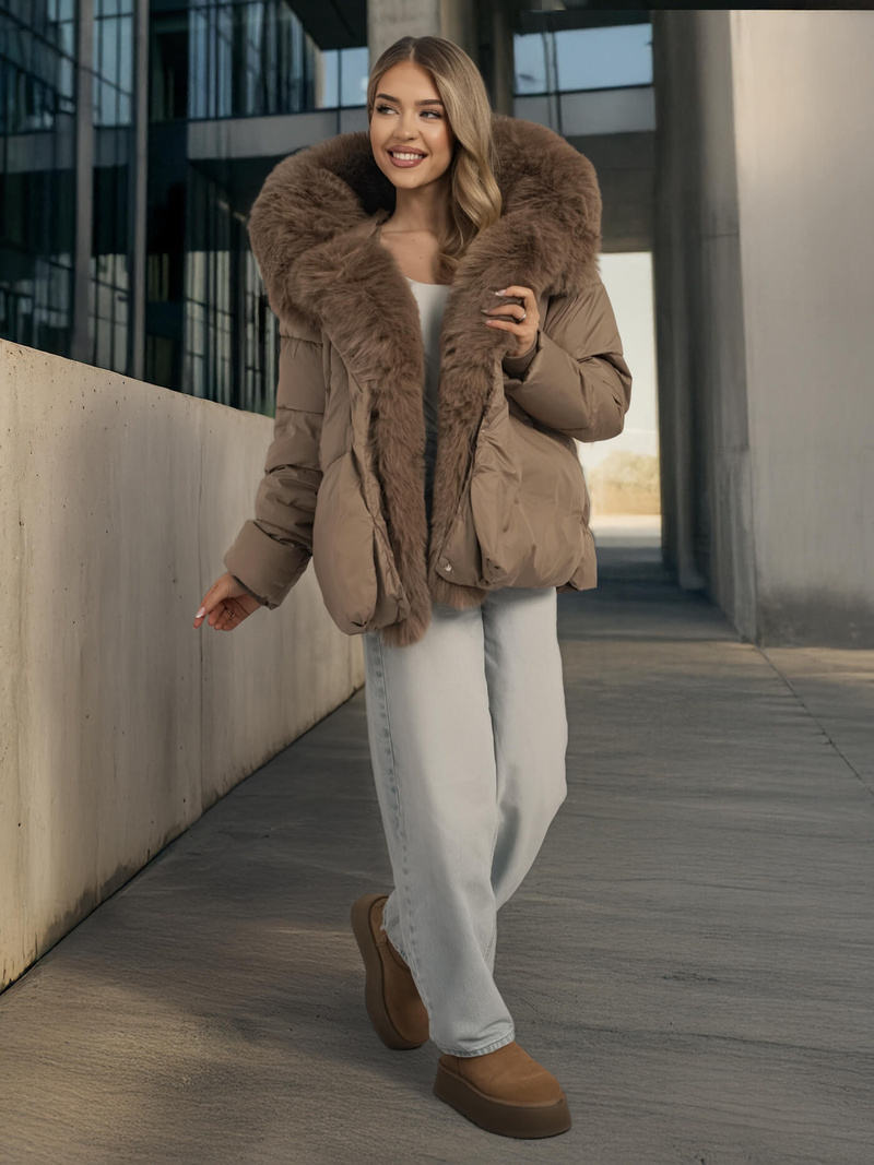 Női téli kabát sötét-bézs OZONEE O/16M9179/84Z