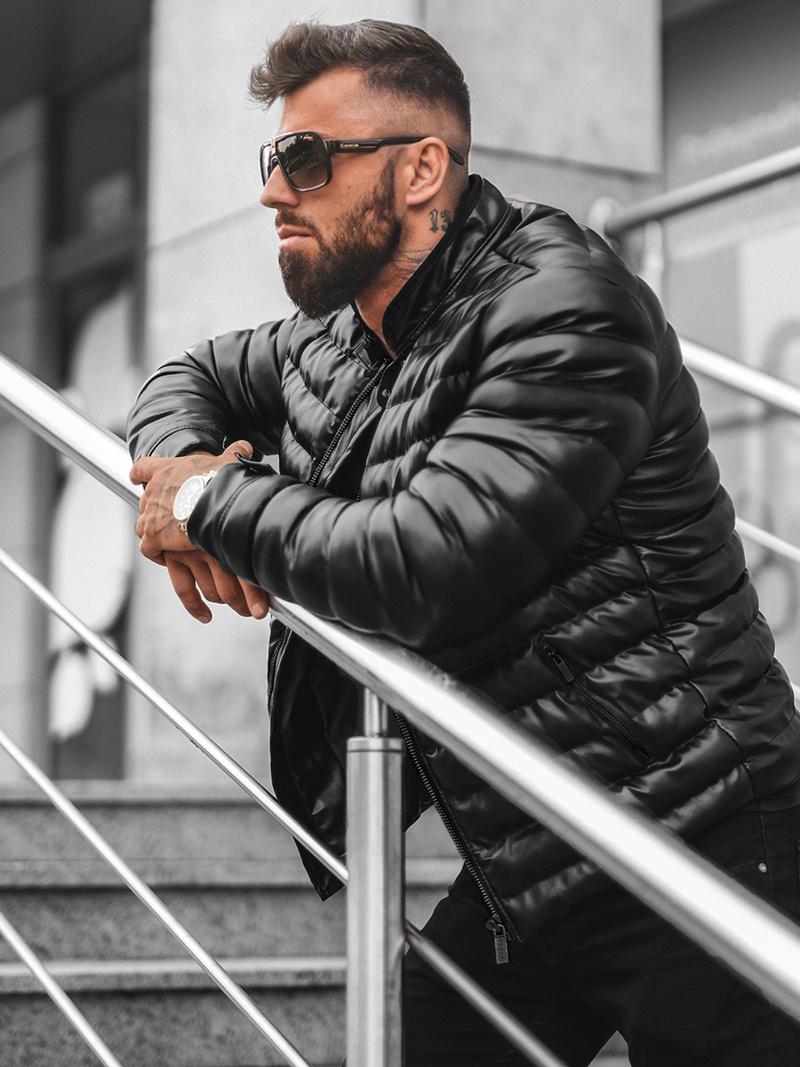 Férfi téli bőrkabát fekete OZONEE O/M796