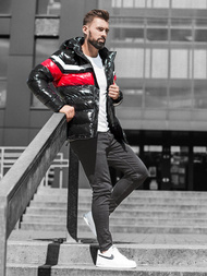 Férfi steppelt téli kabát fekete OZONEE N/6463