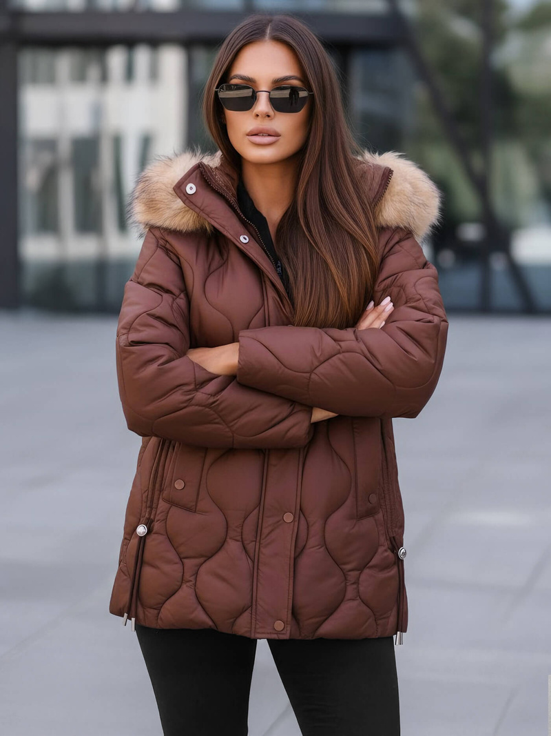 Női téli kabát csokoládé OZONEE JS/5M3226/158Z