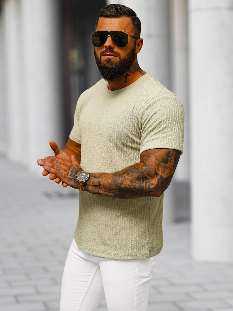 Férfi Póló Bézs OZONEE O/7766T