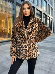 Női bézs és barna kabát OZONEE JS/61M8500/158Z